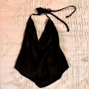 Black Satin Cowl Neck Halter Top